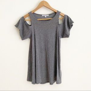 Green Envelope LA Ribbed Cold Shoulder Top Dark Grey S